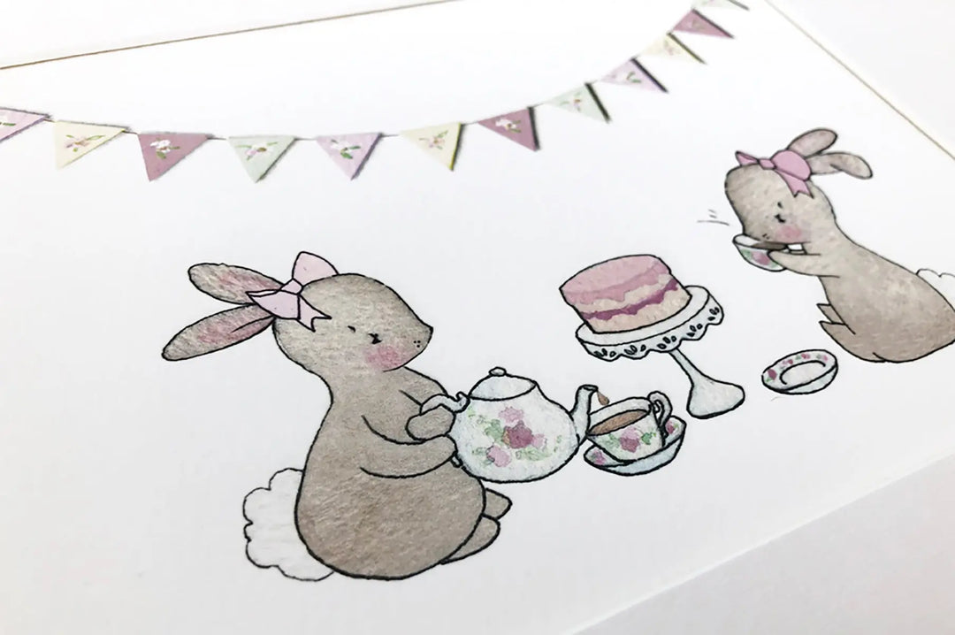 Picture "tea for two bunnies"-Nursery art-Daisy & Bump-Blue Almonds-London-South Kensington