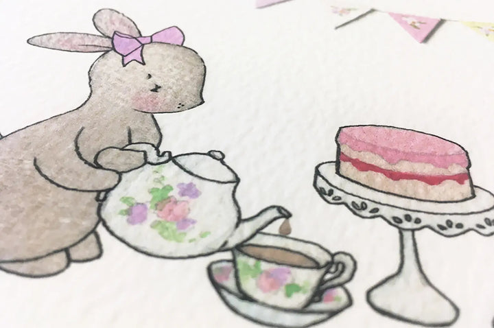 Picture "tea for two bunnies"-Nursery art-Daisy & Bump-Blue Almonds-London-South Kensington
