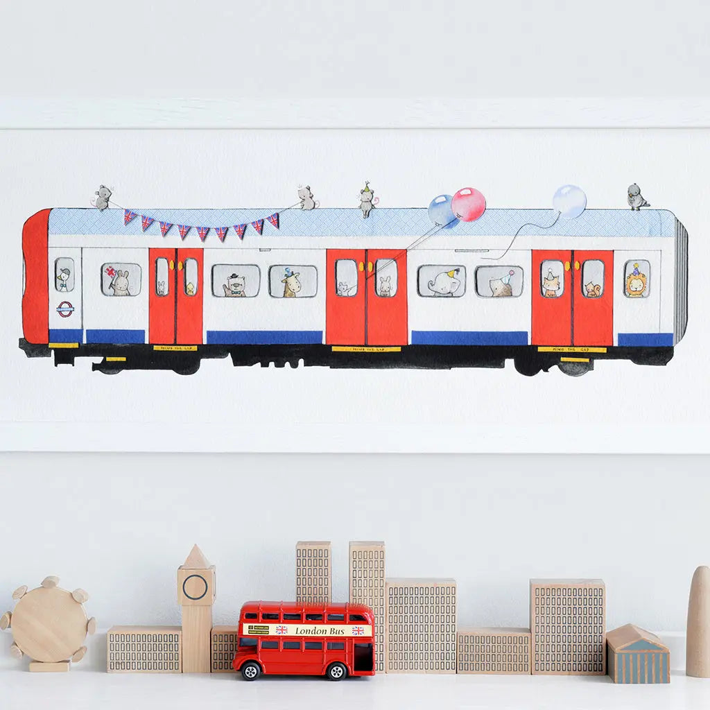 Picture "tube train"-Nursery art-Daisy & Bump-Blue Almonds-London-South Kensington