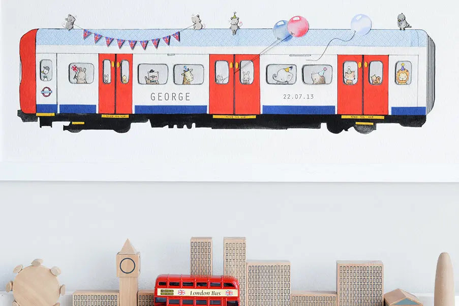 Picture "tube train"-Nursery art-Daisy & Bump-Blue Almonds-London-South Kensington