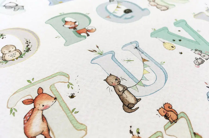 Picture "woodland alphabet" blue-Nursery art-Daisy & Bump-Blue Almonds-London-South Kensington