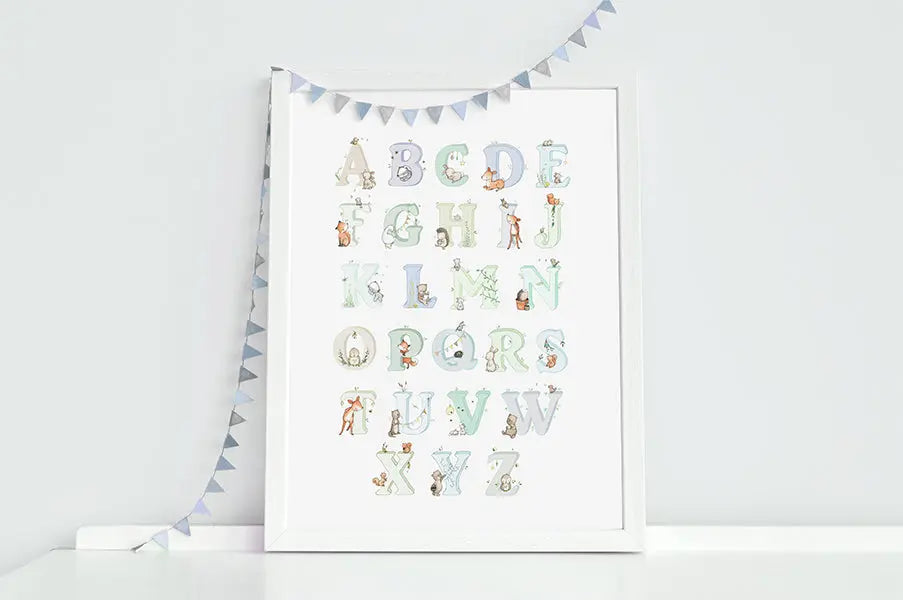 Picture "woodland alphabet" blue-Nursery art-Daisy & Bump-Blue Almonds-London-South Kensington