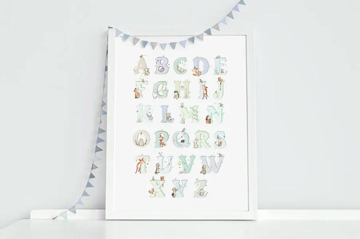 Picture "woodland alphabet" blue-Nursery art-Daisy & Bump-Blue Almonds-London-South Kensington