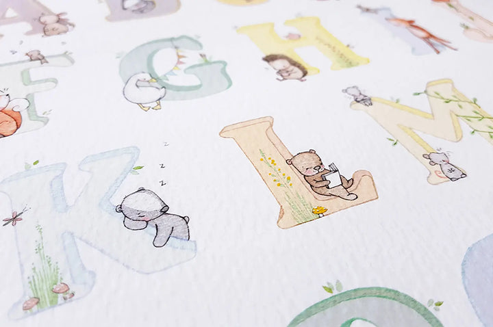 Picture "woodland alphabet" neutral-Nursery art-Daisy & Bump-Blue Almonds-London-South Kensington
