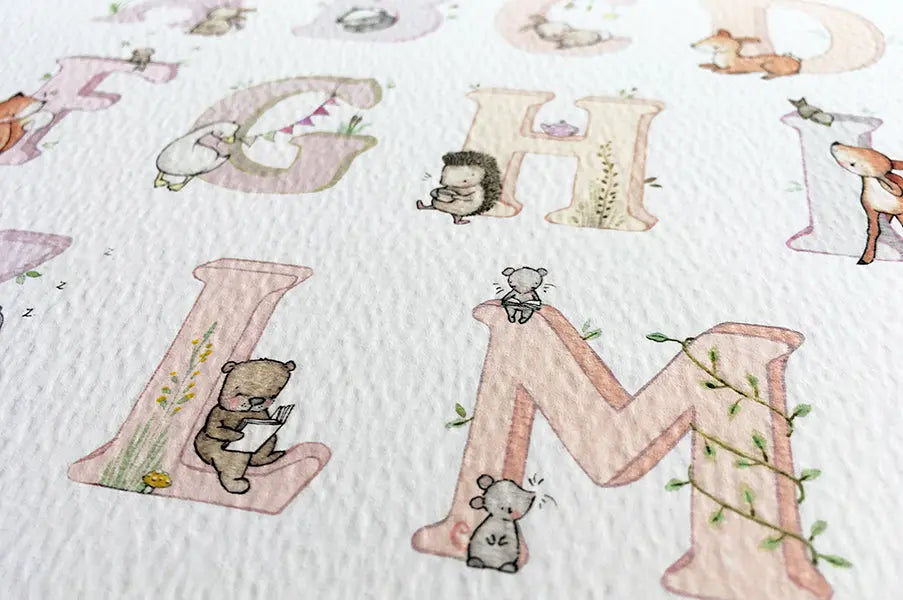 Picture "woodland alphabet" pink-Nursery art-Daisy & Bump-Blue Almonds-London-South Kensington