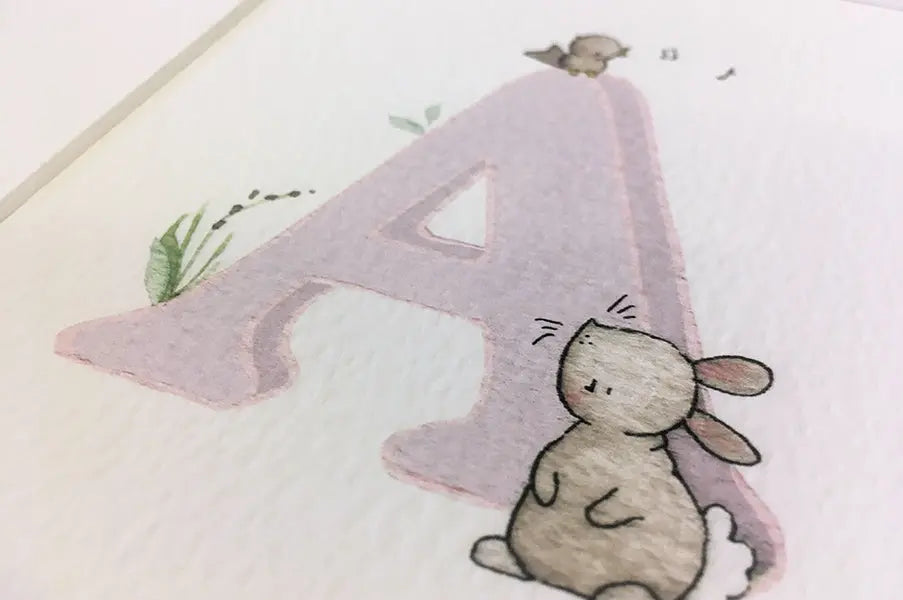 Picture "woodland alphabet" pink-Nursery art-Daisy & Bump-Blue Almonds-London-South Kensington