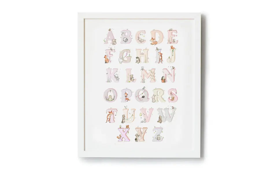 Picture "woodland alphabet" pink-Nursery art-Daisy & Bump-Blue Almonds-London-South Kensington