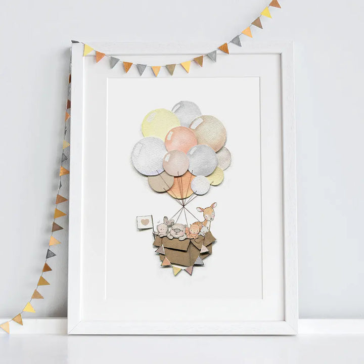 Picture "woodland balloon journey"-Nursery art-Daisy & Bump-Blue Almonds-London-South Kensington