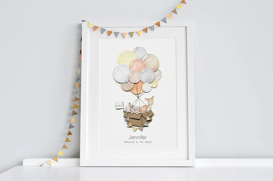 Picture "woodland balloon journey"-Nursery art-Daisy & Bump-Blue Almonds-London-South Kensington