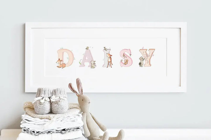 Picture "woodland name" pink-Nursery art-Daisy & Bump-Blue Almonds-London-South Kensington