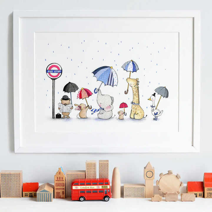Picture "zoo commuters"-Nursery art-Daisy & Bump-Blue Almonds-London-South Kensington