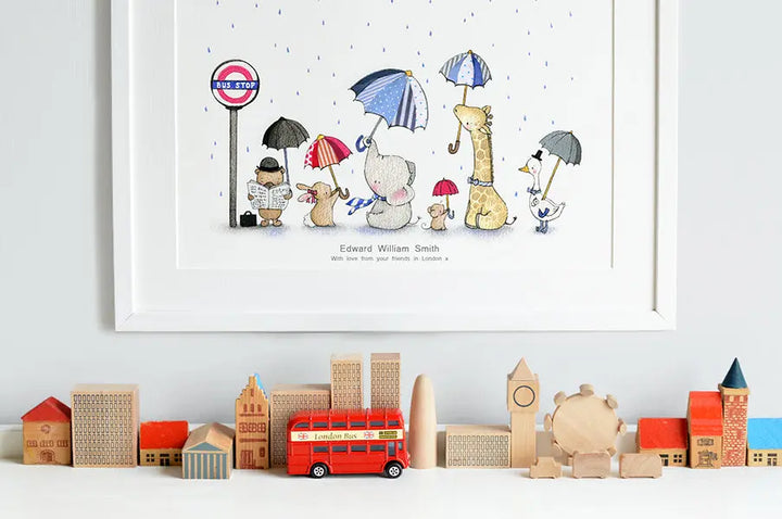 Picture "zoo commuters"-Nursery art-Daisy & Bump-Blue Almonds-London-South Kensington