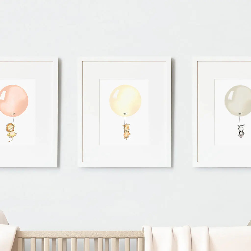 Picture set of 3 "africa balloons"-Nursery art-Daisy & Bump-Blue Almonds-London-South Kensington