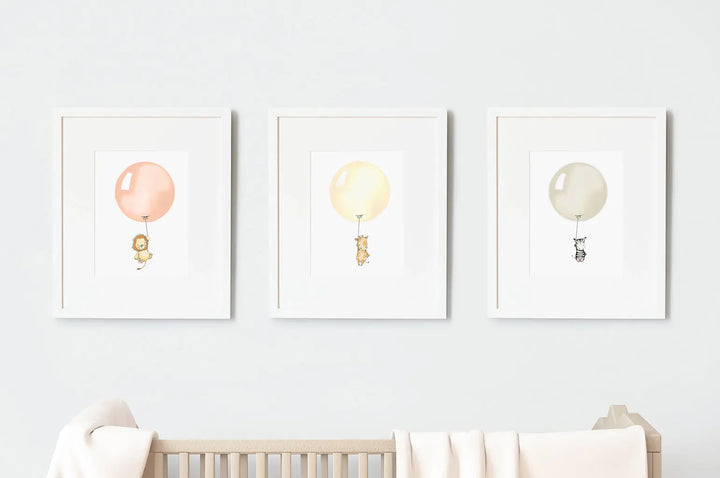 Picture set of 3 "africa balloons"-Nursery art-Daisy & Bump-Blue Almonds-London-South Kensington