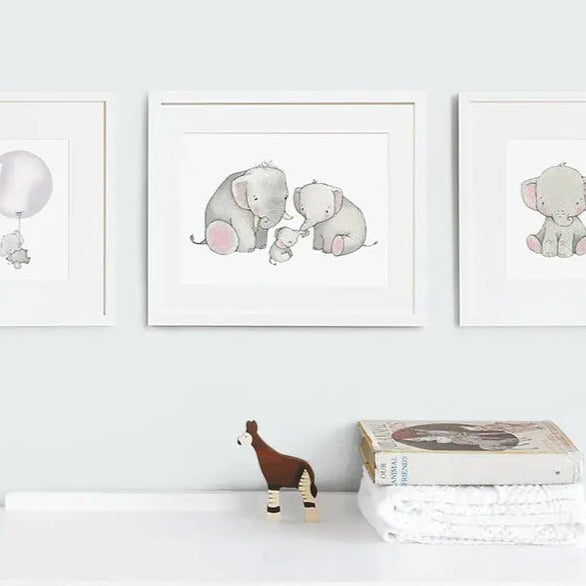 Picture set of 3 "elephants"-Nursery art-Daisy & Bump-Blue Almonds-London-South Kensington