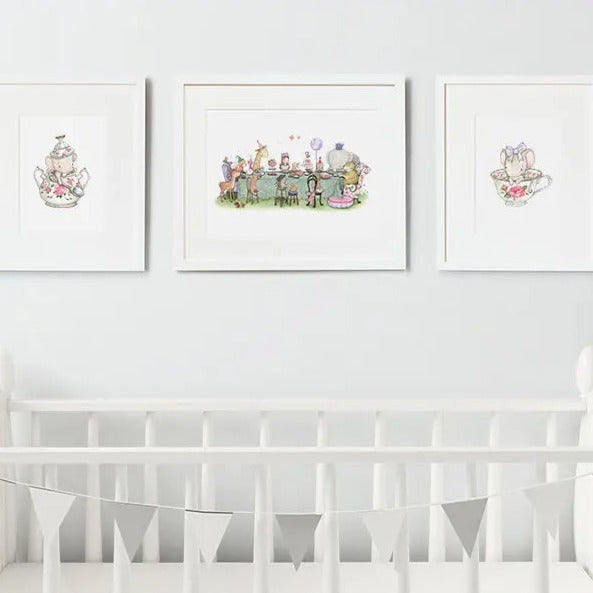 Picture set of 3 "enchanted tea"-Nursery art-Daisy & Bump-Blue Almonds-London-South Kensington