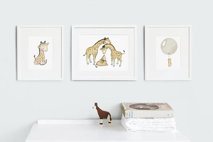 Picture set of 3 "giraffes"-Nursery art-Daisy & Bump-Blue Almonds-London-South Kensington
