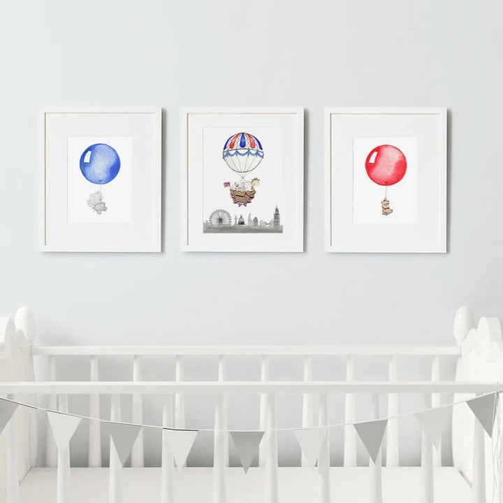 Picture set of 3 "london balloons"-Nursery art-Daisy & Bump-Blue Almonds-London-South Kensington