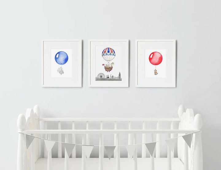 Picture set of 3 "london balloons"-Nursery art-Daisy & Bump-Blue Almonds-London-South Kensington