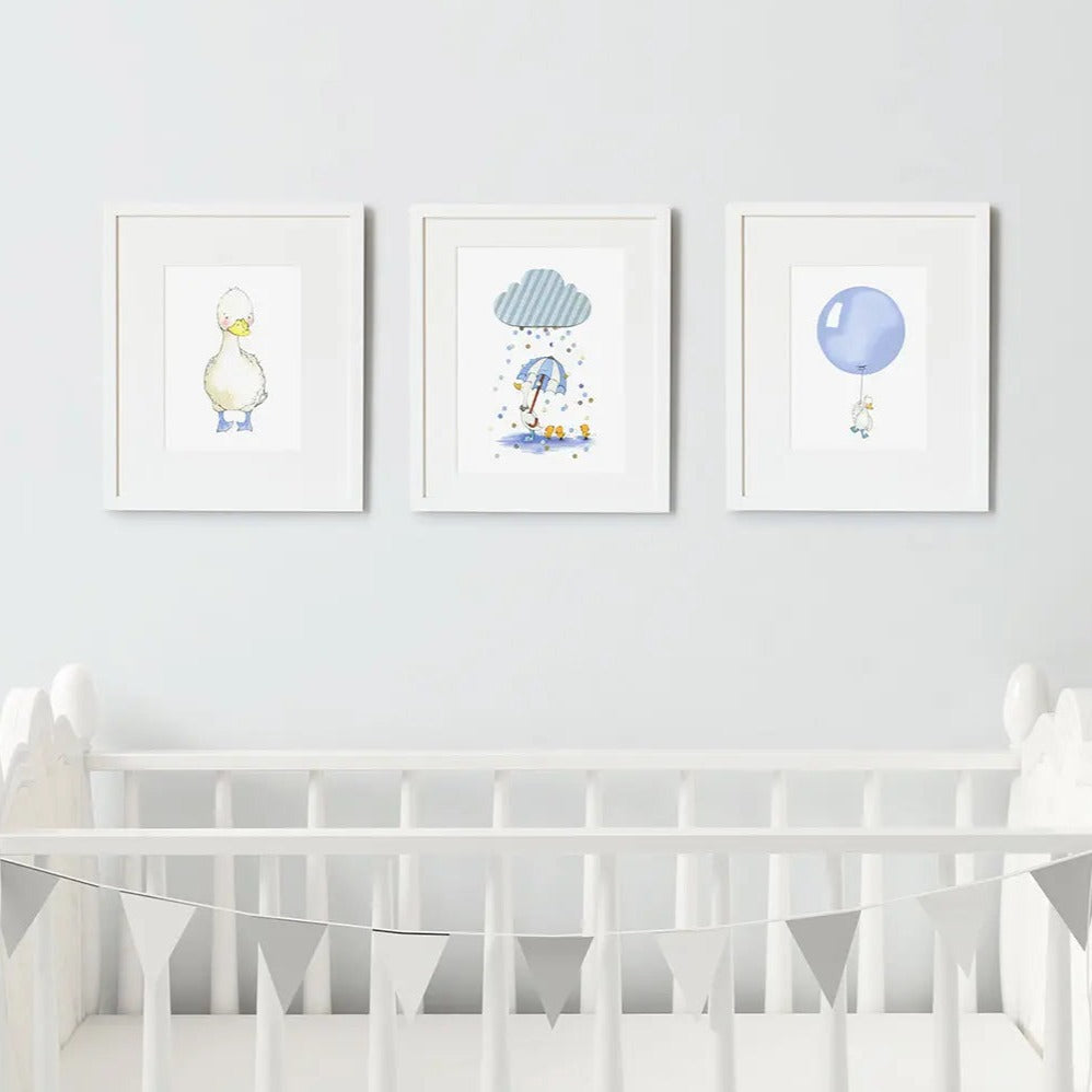 Picture set of 3 "puddle duck"-Nursery art-Daisy & Bump-Blue Almonds-London-South Kensington