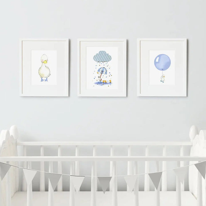Picture set of 3 "puddle duck"-Nursery art-Daisy & Bump-Blue Almonds-London-South Kensington