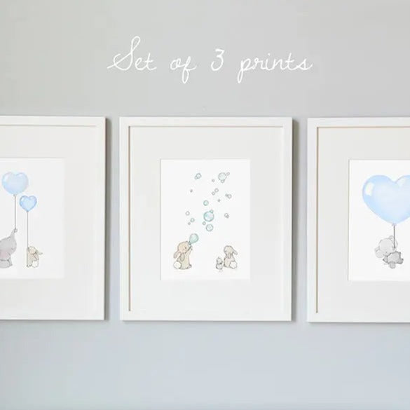 Picture set of 3 "you are loved" blue-Nursery art-Daisy & Bump-Blue Almonds-London-South Kensington