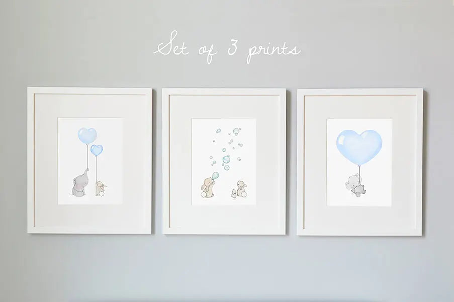 Picture set of 3 "you are loved" blue-Nursery art-Daisy & Bump-Blue Almonds-London-South Kensington