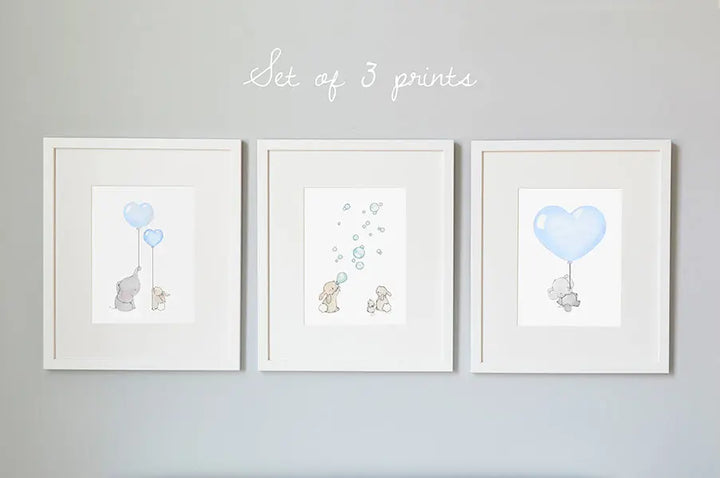 Picture set of 3 "you are loved" blue-Nursery art-Daisy & Bump-Blue Almonds-London-South Kensington