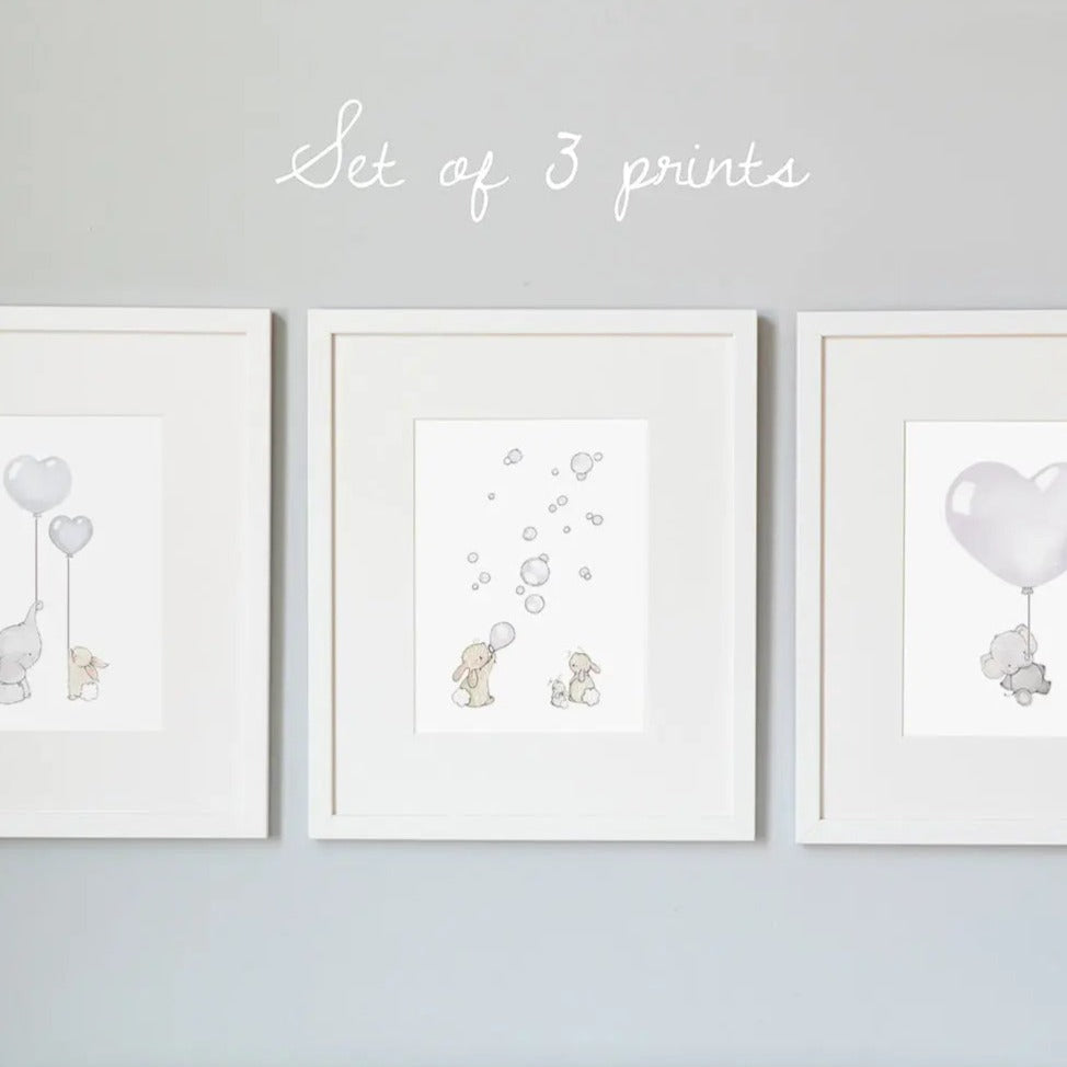 Picture set of 3 "you are loved" grey-Nursery art-Daisy & Bump-Blue Almonds-London-South Kensington