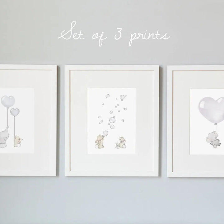 Picture set of 3 "you are loved" grey-Nursery art-Daisy & Bump-Blue Almonds-London-South Kensington