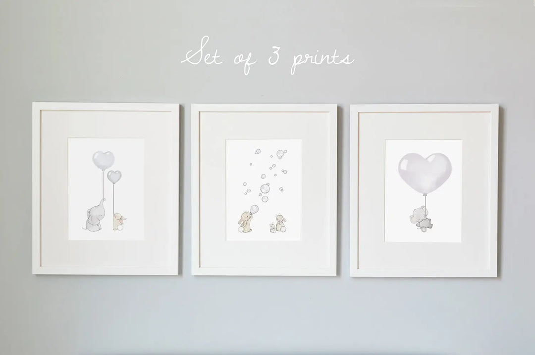 Picture set of 3 "you are loved" grey-Nursery art-Daisy & Bump-Blue Almonds-London-South Kensington