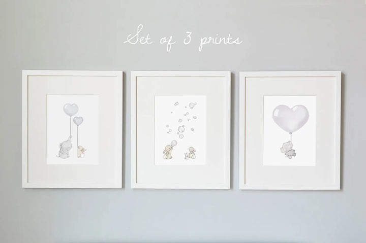 Picture set of 3 "you are loved" grey-Nursery art-Daisy & Bump-Blue Almonds-London-South Kensington