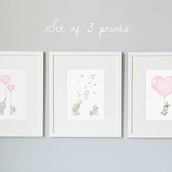 Picture set of 3 "you are loved" pink-Nursery art-Daisy & Bump-Blue Almonds-London-South Kensington