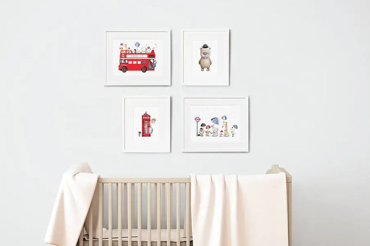 Picture set of 4 "london calling"-Nursery art-Daisy & Bump-Blue Almonds-London-South Kensington