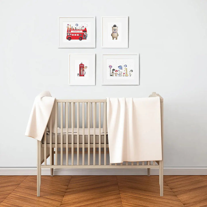 Picture set of 4 "london calling"-Nursery art-Daisy & Bump-Blue Almonds-London-South Kensington