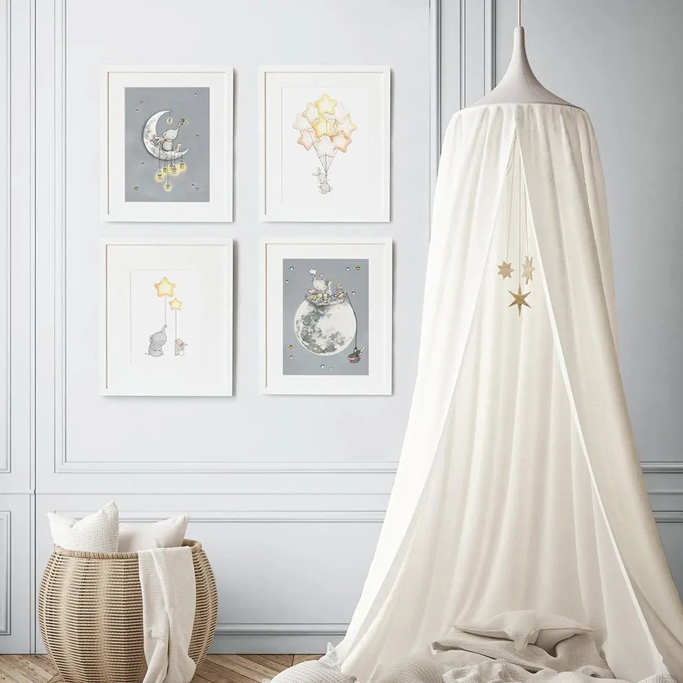 Picture set of 4 "moon and stars"-Nursery art-Daisy & Bump-Blue Almonds-London-South Kensington