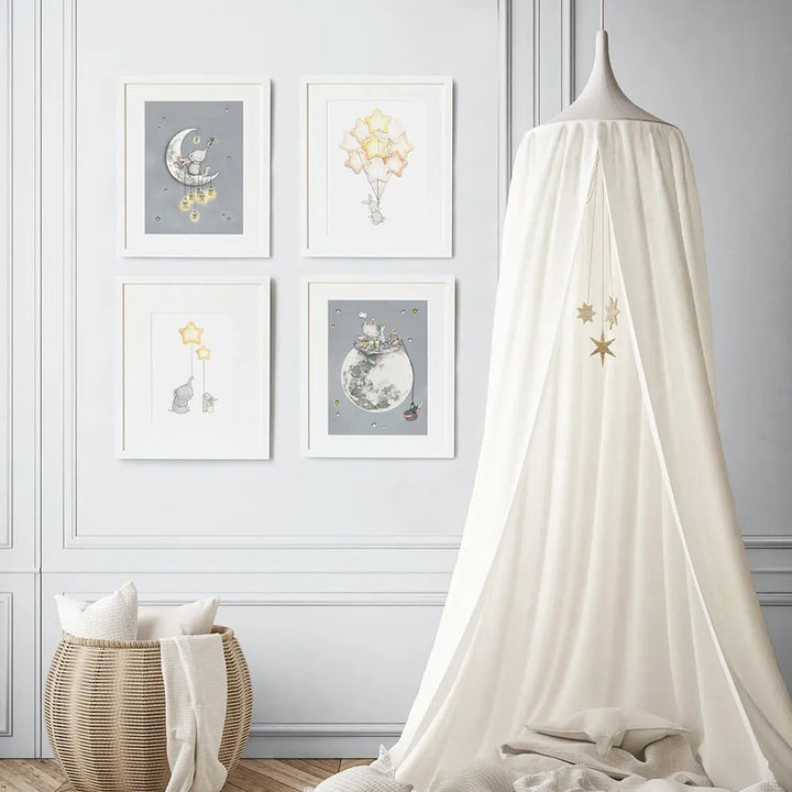 Picture set of 4 "moon and stars"-Nursery art-Daisy & Bump-Blue Almonds-London-South Kensington