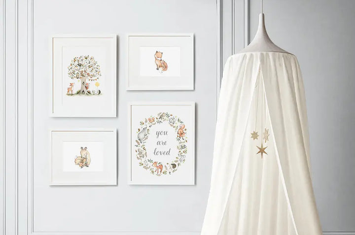 Picture set of 4 "woodland tale"-Nursery art-Daisy & Bump-Blue Almonds-London-South Kensington