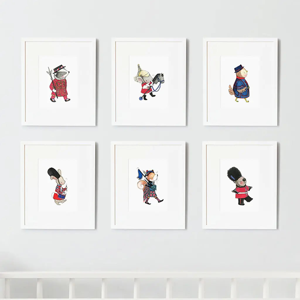 Picture set of 6 "british guards"-Nursery art-Daisy & Bump-Blue Almonds-London-South Kensington