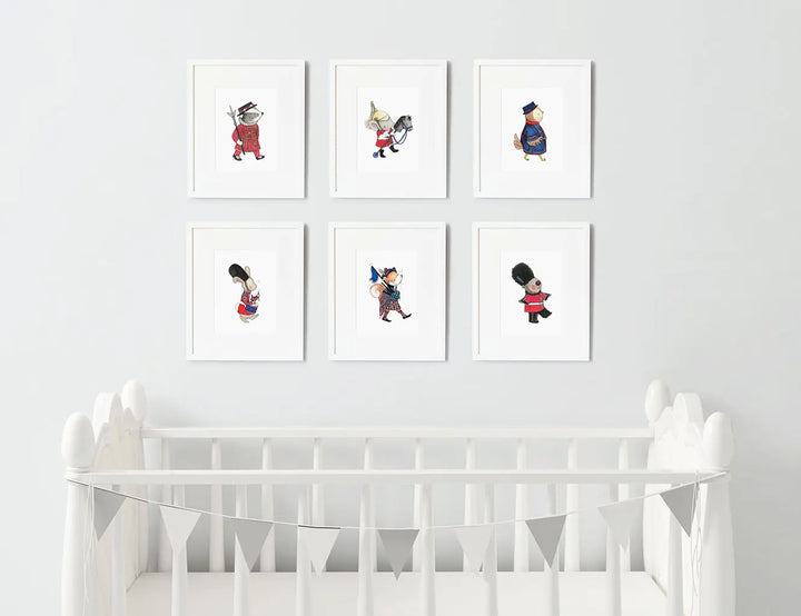 Picture set of 6 "british guards"-Nursery art-Daisy & Bump-Blue Almonds-London-South Kensington