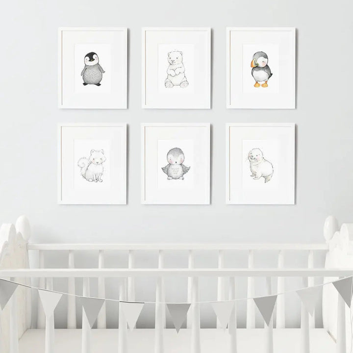 Picture set of 6 "frozen friends"-Nursery art-Daisy & Bump-Blue Almonds-London-South Kensington