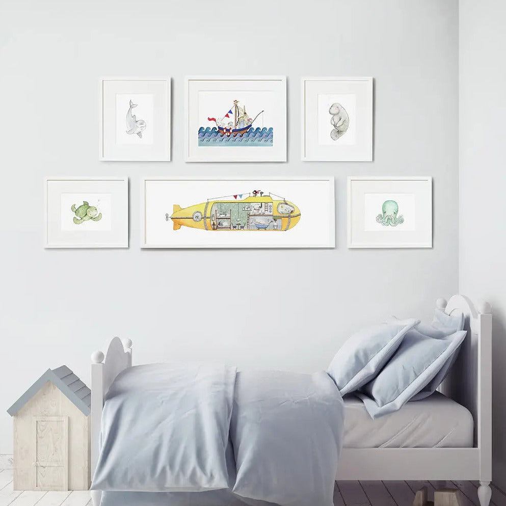 Picture set of 6 "ocean expedition"-Nursery art-Daisy & Bump-Blue Almonds-London-South Kensington