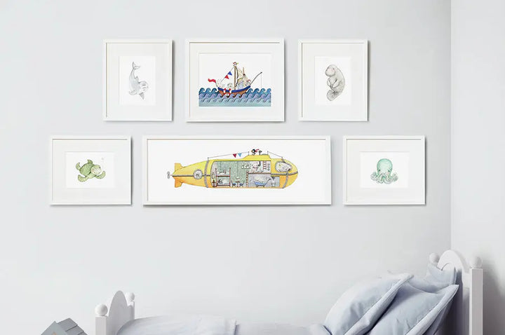 Picture set of 6 "ocean expedition"-Nursery art-Daisy & Bump-Blue Almonds-London-South Kensington