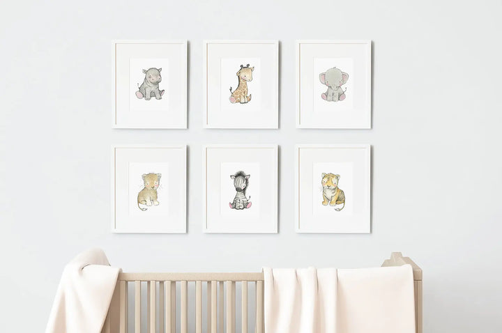 Picture set of 6 "safari babies"-Nursery art-Daisy & Bump-Blue Almonds-London-South Kensington