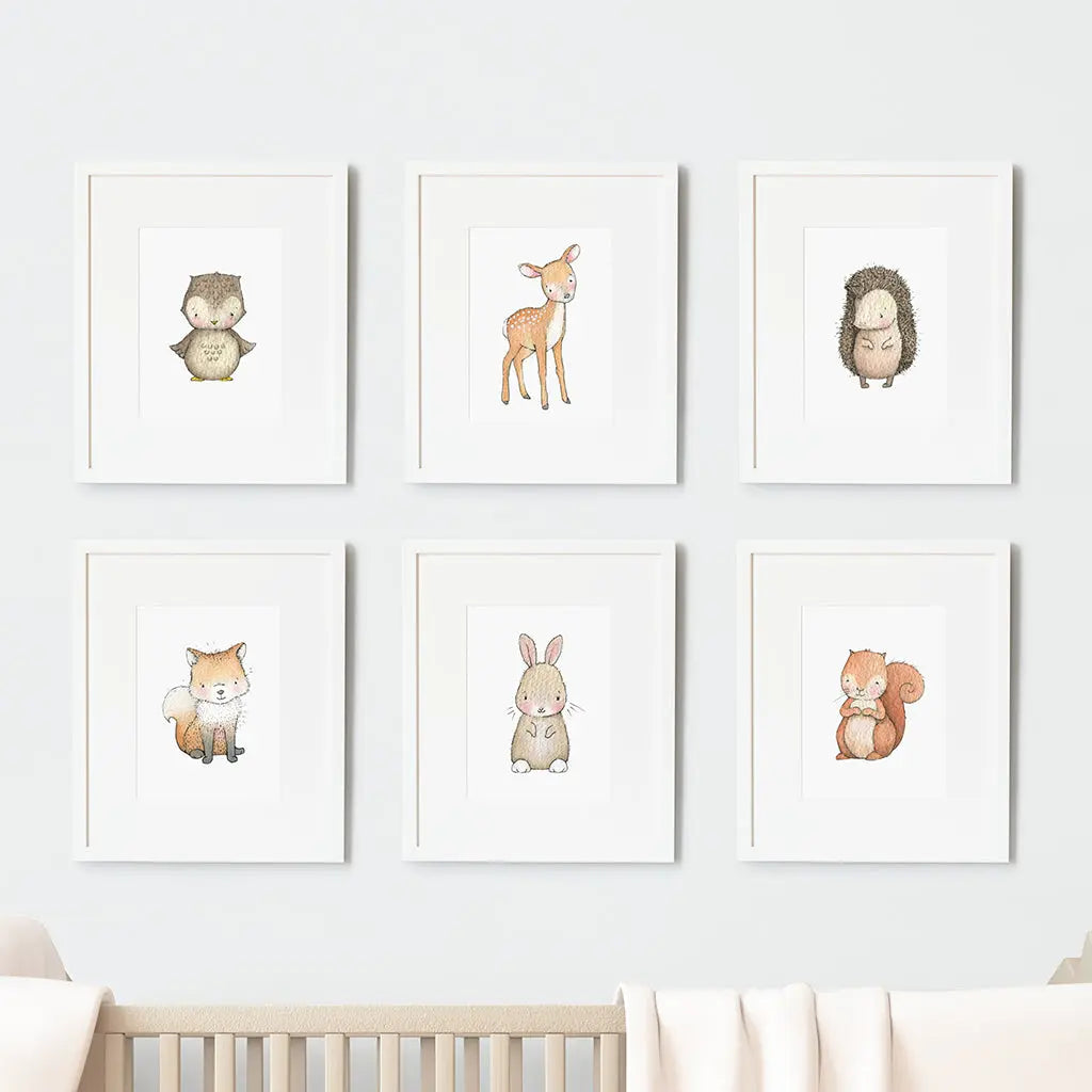 Picture set of 6 "woodland babies"-Nursery art-Daisy & Bump-Blue Almonds-London-South Kensington