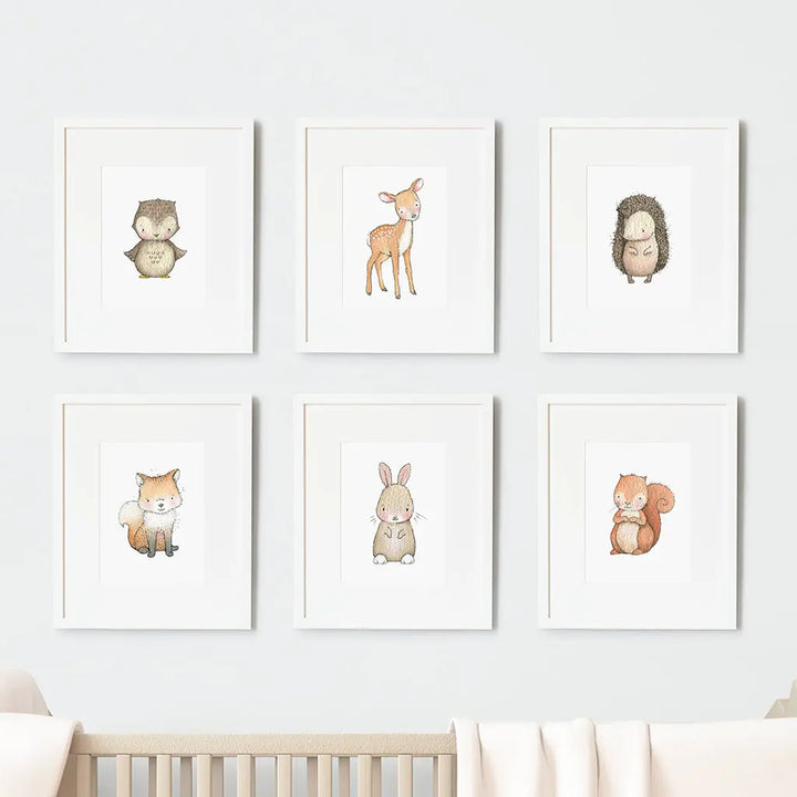 Picture set of 6 "woodland babies"-Nursery art-Daisy & Bump-Blue Almonds-London-South Kensington