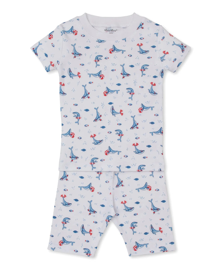Blue Almonds Ltd PJs Tropical Whales - Short PJ Set UK PRT - Blue Kissy Kissy