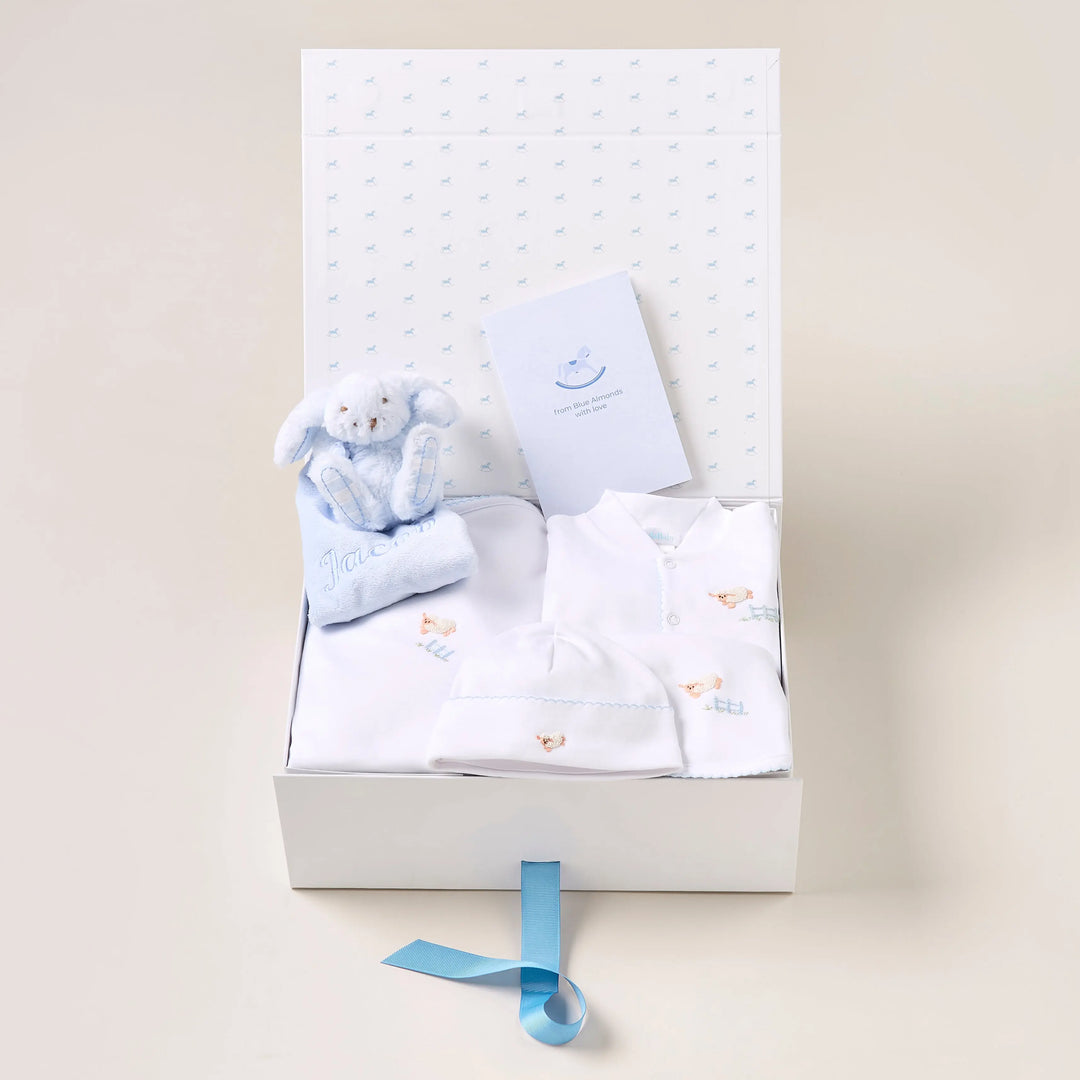 Blue Almonds Ltd Personalised Sheep Baby Gift Set – Blue Blue Almonds