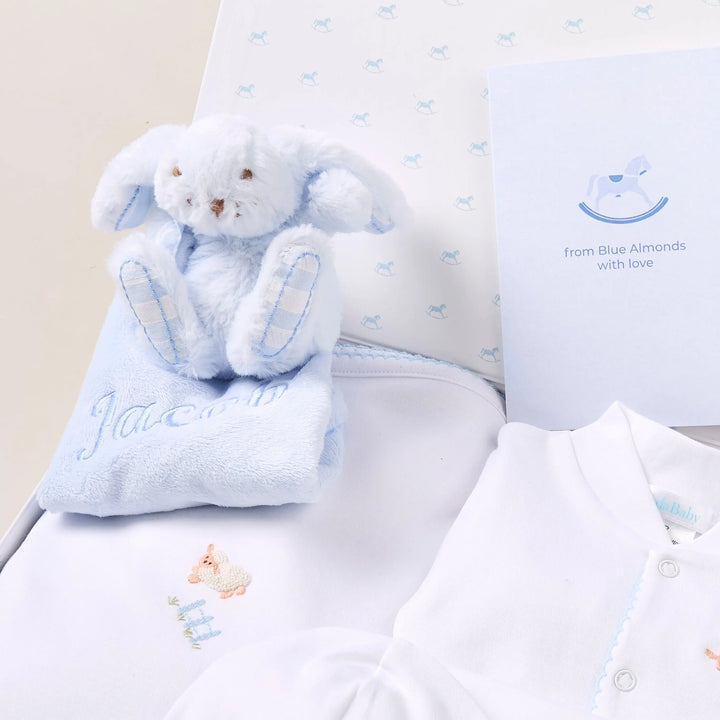 Blue Almonds Ltd Personalised Sheep Baby Gift Set – Blue Blue Almonds
