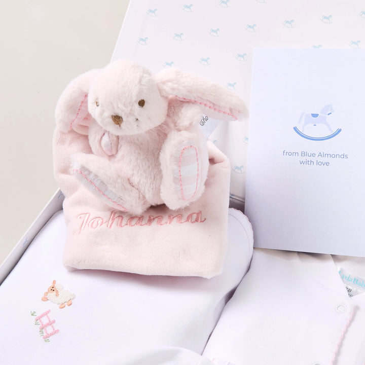 Blue Almonds Ltd Personalised Sheep Baby Gift Set – Pink Blue Almonds